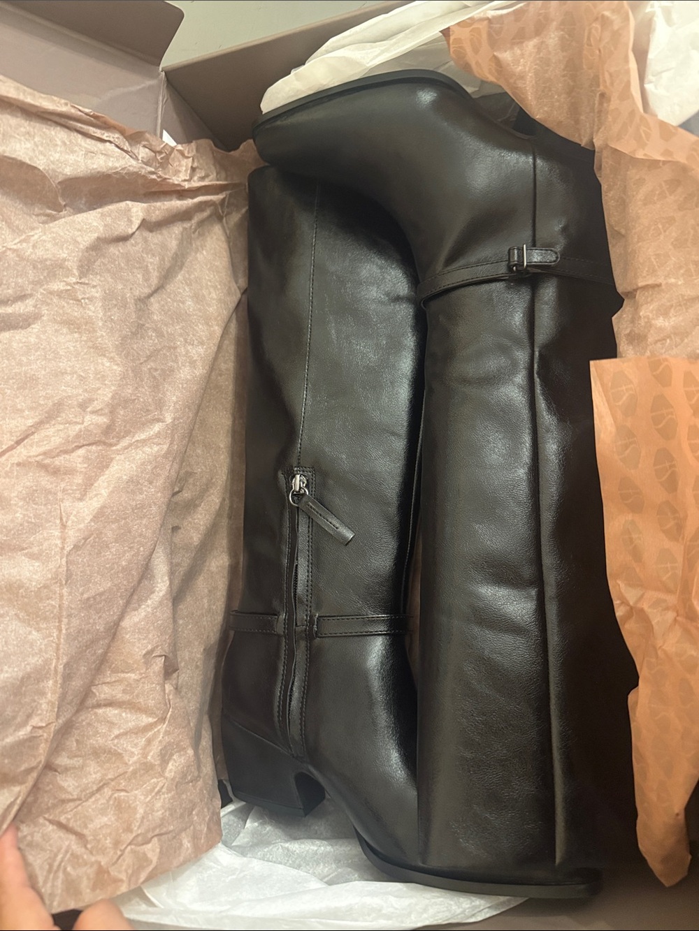 Franco Sarto 6.5 Vanesha Black Tall Faux Leather Heeled Boots